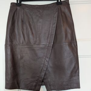Halogen Dark Brown Leather Pencil Skirt
